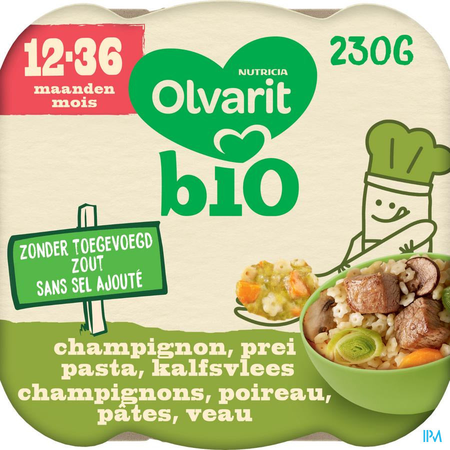 Olvarit Bio Repas Enfant Dès 12 Mois Pâtes Champignons Poireau Veau 230g
