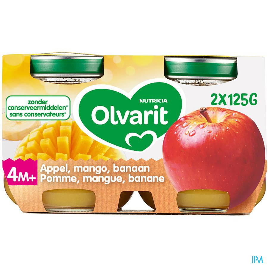 Olvarit Compoté Bébé Dès 4 Mois Pomme Mangue Banane 2x125g