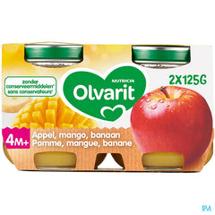 Olvarit Compoté Bébé Dès 4 Mois Pomme Mangue Banane 2x125g