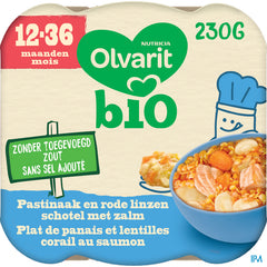 Olvarit Bio Repas Enfant Dès 12 Mois Saumon Panais Lentilles Corail 230g