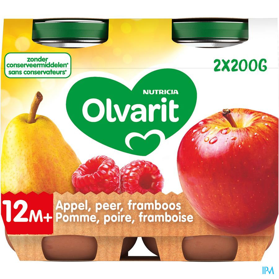 Olvarit Compote Bébé Dès 12 Mois Pomme Poire Framboise 2x200g
