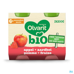 Olvarit Bio Compote Bébé Dès 6 Mois Pomme Fraise 2x200g