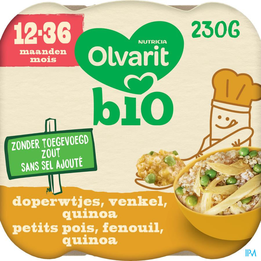 Olvarit Bio Repas Enfant Dès 12 Mois Petit Pois Fenouil Quinoa 230g