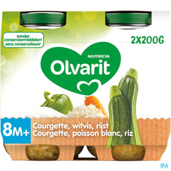 Olvarit Bio Petit Pot Repas Bébé Dès 8 Mois Courgette Poisson Riz 2x200g