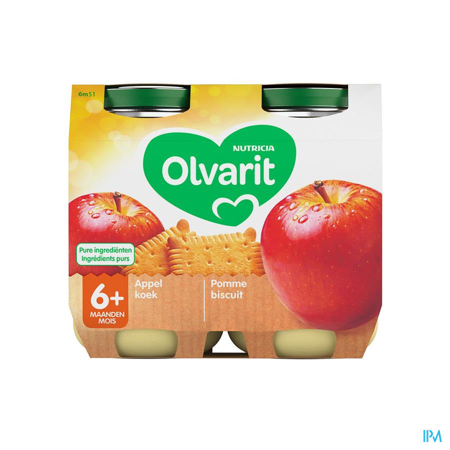 Olvarit Compote Bébé Dès 6 Mois Pomme Biscuit 2x200g