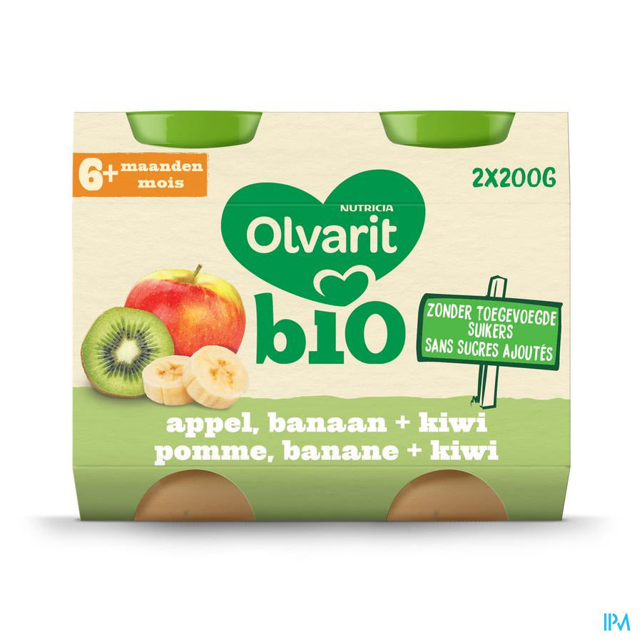 Olvarit Bio Compoté Bébé Dès 6 Mois Pomme Banane Kiwi 2x200g