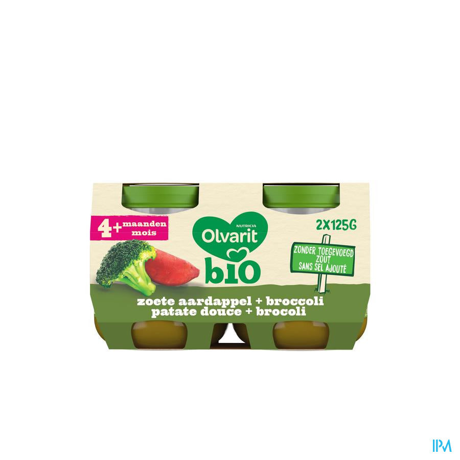 Olvarit Bio Petit Pot Repas Bébé Dès 4 Mois Patate Douce Broccoli 2x125g