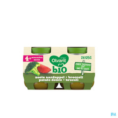 Olvarit Bio Petit Pot Repas Bébé Dès 4 Mois Patate Douce Broccoli 2x125g