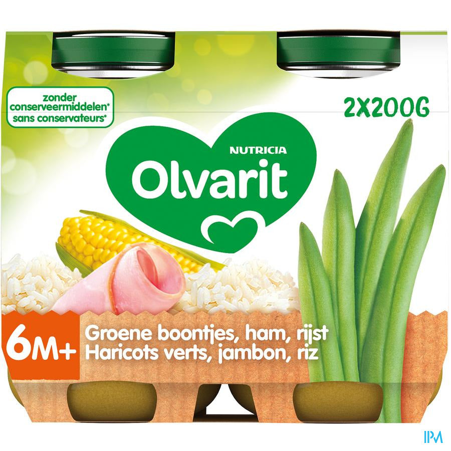 Olvarit Petit Pot Repas Bébé Dès 6 Mois Haricots Vertes Jambon Riz x200g