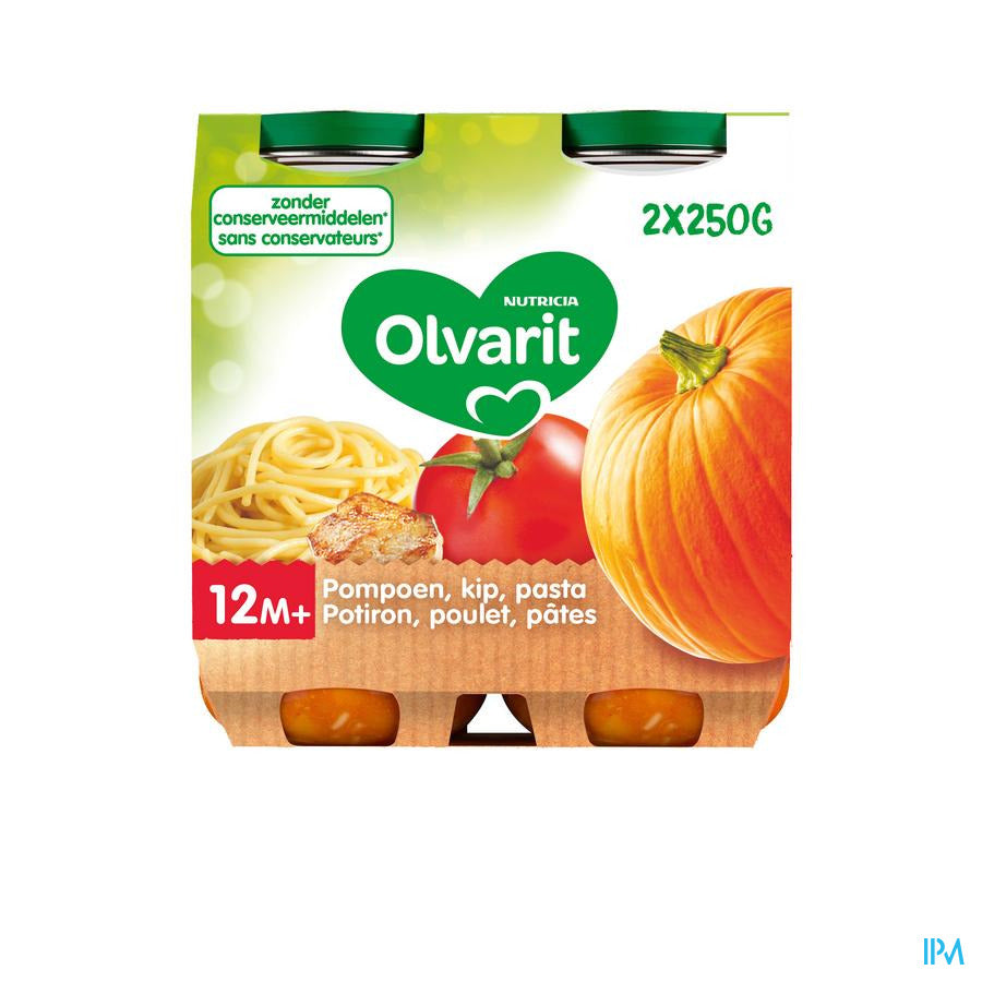 Olvarit Petit Pot Repas Bébé Dès 12 Mois Pâtes Poulet Potiron 2x250g