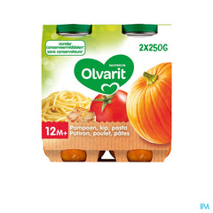 Olvarit Petit Pot Repas Bébé Dès 12 Mois Pâtes Poulet Potiron 2x250g