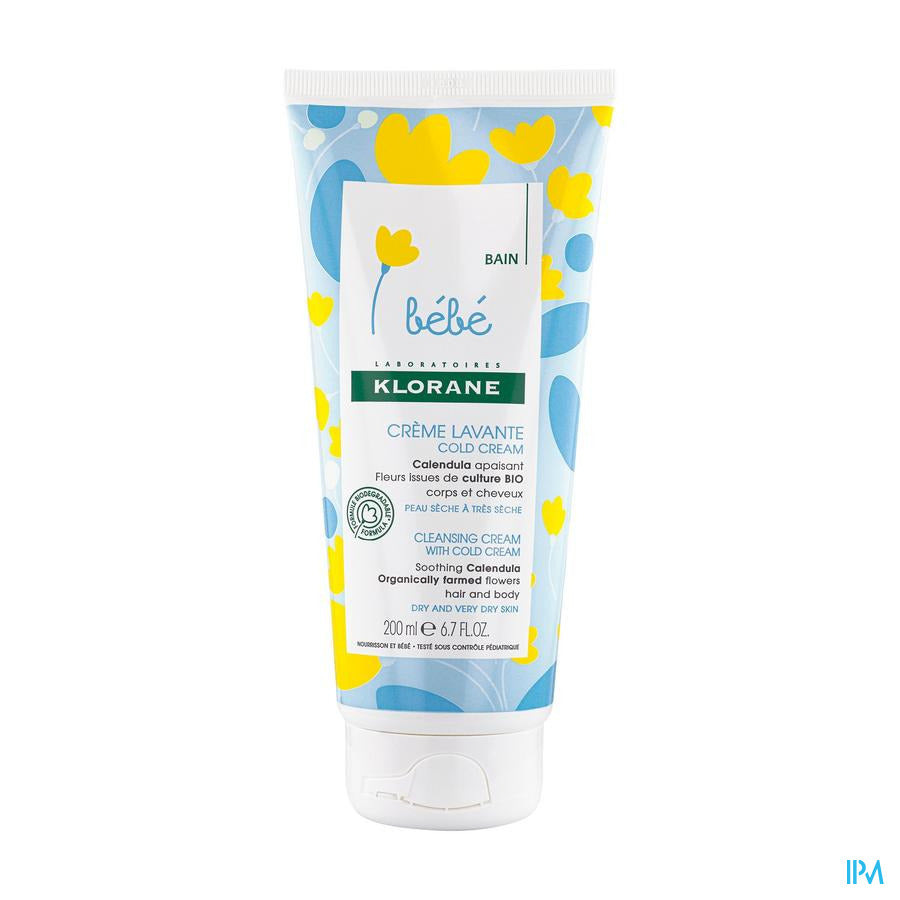 Klorane - Crème lavante Cold Cream au Calendula - Bébé - Corps et cheveux - Peau sèche et très sèche
