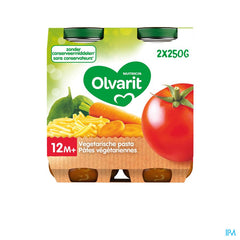 Olvarit Petit Pot Repas Bébé Dès 12 Mois Pâtes Végétariennes 2x250g